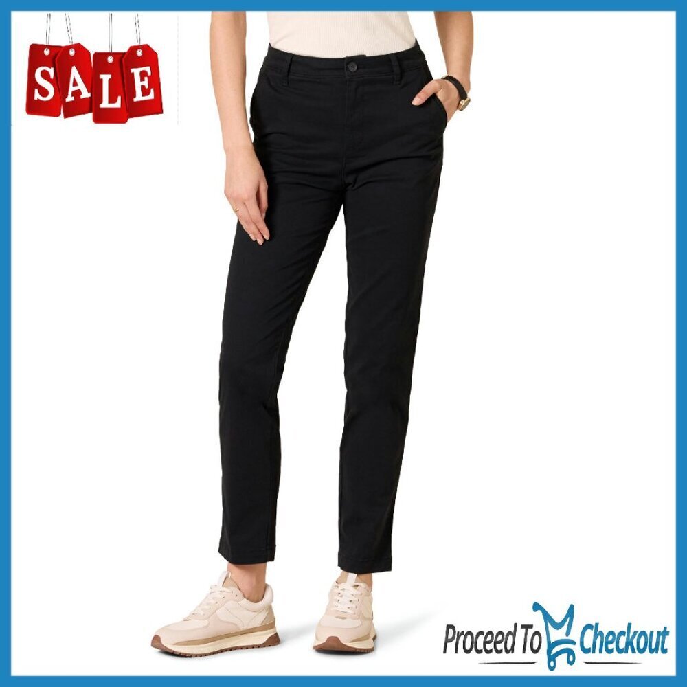 High-Rise Slim-Fit Straight-Leg Khaki Pant, Stretch Cotton Twill, Size 6